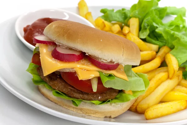 Cheeseburger Pommes Frites — Fotografia de Stock