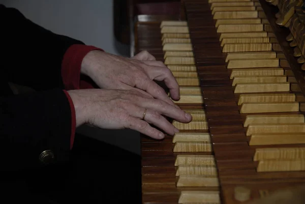 Primer Plano Las Manos Una Joven Tocando Piano —  Fotos de Stock