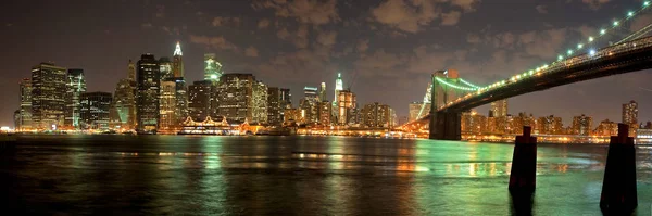 Vista Ponte Brooklyn Final Noite Formato Panorâmico — Fotografia de Stock