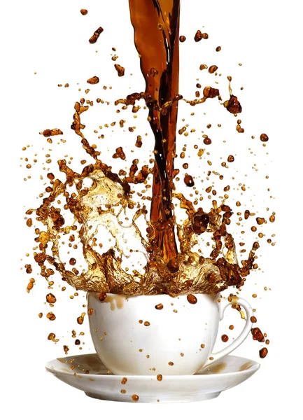 Filiżanka Kawy Pluskiem Izolowane Białym Tle — Zdjęcie stockowe
