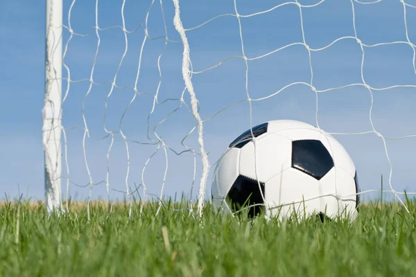 Soccer Ball Grass Blue Sky — Stock Photo, Image