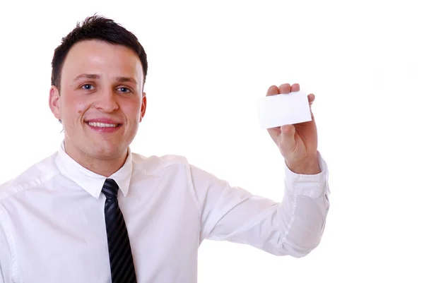 Young Business Man Showing Blank Card — Stock Photo, Image