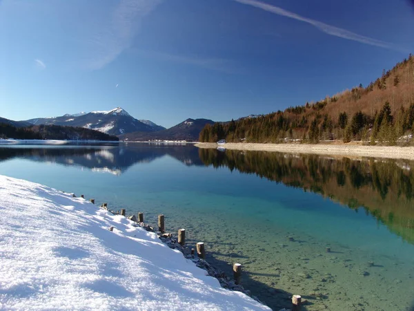 Zimní Obraz Walchensee — Stock fotografie