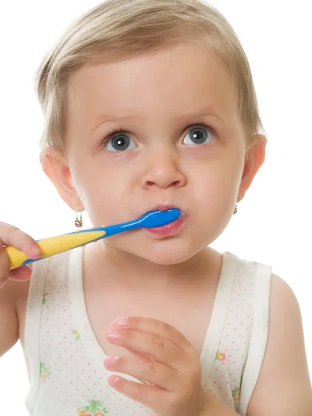 歯ブラシ付き赤ちゃん — ストック写真