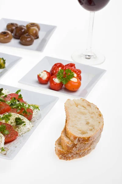 Antipasti Misti Bread White Plate — Stock Photo, Image