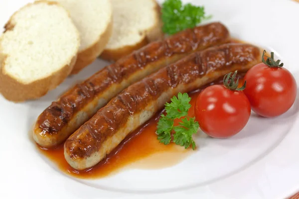 Bratwurst Mit Ketchup Und Gemüse — Stockfoto