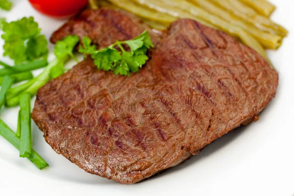 Carne Assada Bife Lombo Com Feijão Verde — Fotografia de Stock