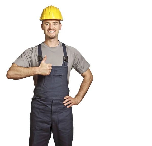 Smiling Construction Worker Isolated White Background — Stock Photo, Image