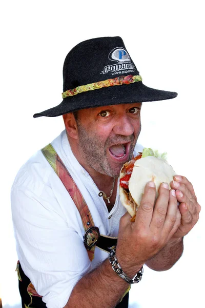Hombre Sombrero Comer Sándwich — Foto de Stock