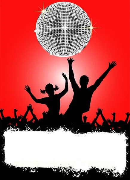 Rosso Disco Party Poster Con Disco Ball — Foto Stock