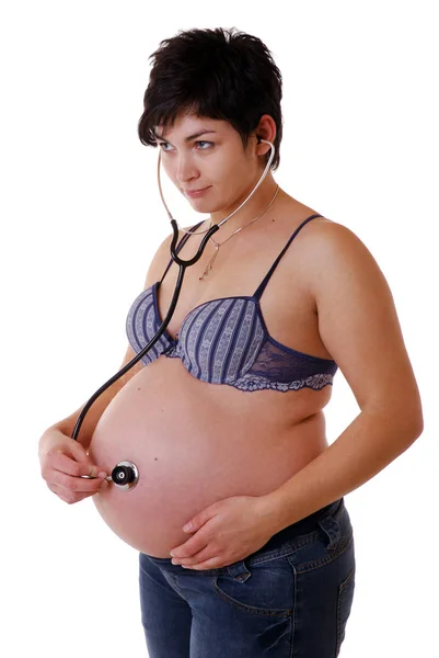 Gravid Kvinna Med Stetoskop — Stockfoto