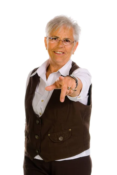 Portrait Happy Senior Woman Isolated White Background — Stock Photo, Image