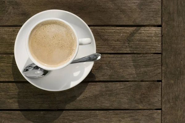 Taza Café Sobre Mesa Madera — Foto de Stock