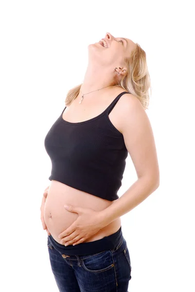 Gravid Kvinna Med Stetoskop Magen — Stockfoto