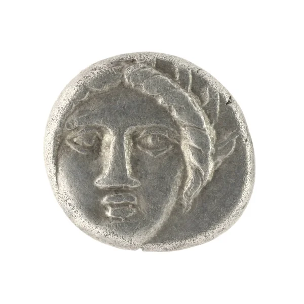 Apollon Auf Der Antiken Griechischen Hälfte Drachme 400 Chr — Stockfoto