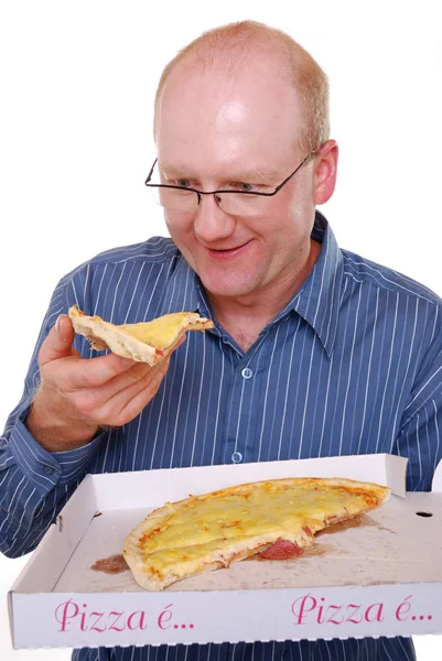 Людина Смачною Піцою — стокове фото