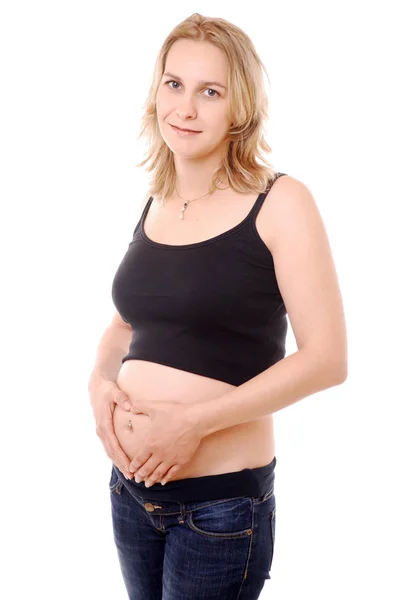 Pregnant Woman Studio Isolated White Stock Picture