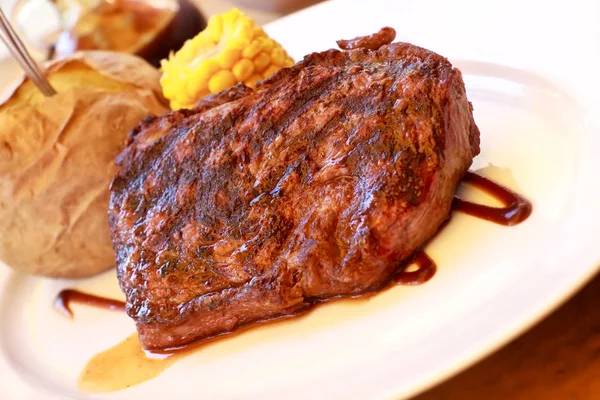 Rump Steak Sirloin Grilled Sauce — Stok fotoğraf