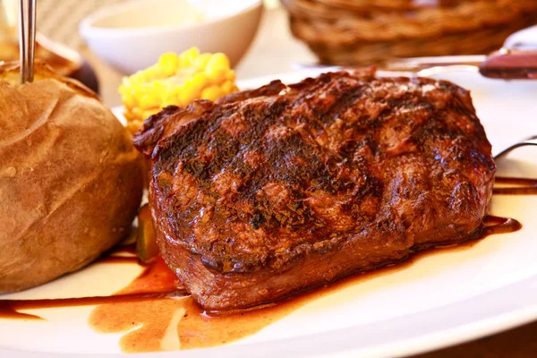 Rump Steak Sirloin Grilled Sauce — Stock Photo, Image