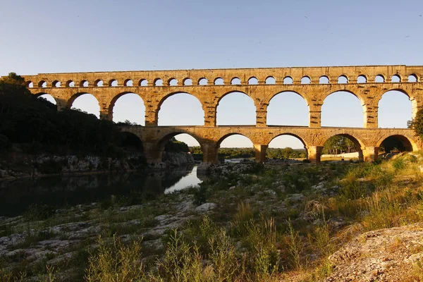 Pont Gard Avondzon — Stockfoto