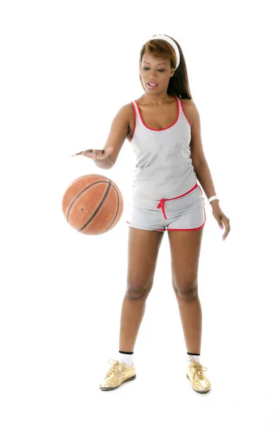 Mujer Joven Con Pelota Baloncesto — Foto de Stock