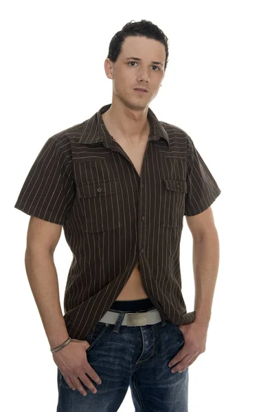 Giovane Uomo Casual Camicia Nera Jeans — Foto Stock