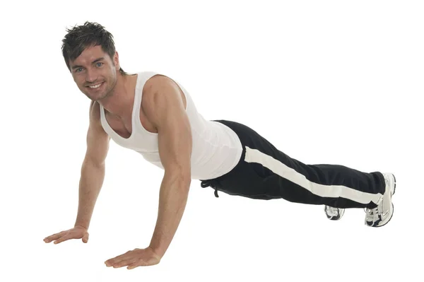 Young Man Doing Push Ups White Background — Stock Photo, Image