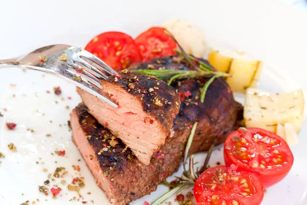 Rump Steak Sirloin Grilled Sal — Stock Photo, Image