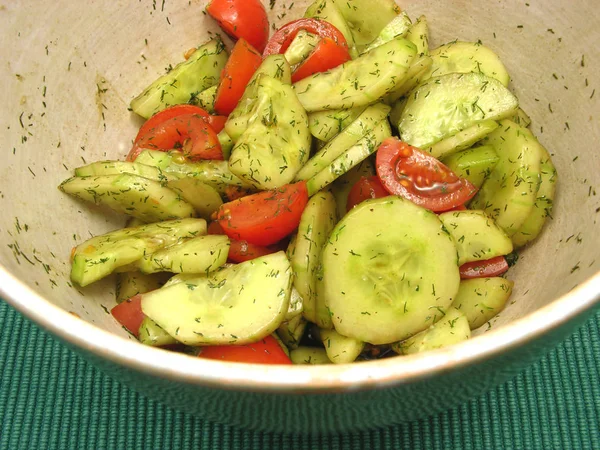 Cucumbers Tomatoes Salad Dressing — Stock Photo, Image