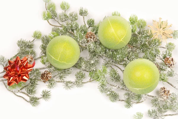 Jedle Větev Vánoční Koule — Stock fotografie