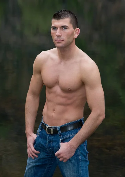 Handsome Muscular Man Posing Outdoor — Stock Photo, Image