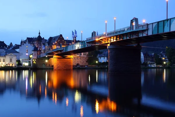 Traben Trarbach Bridge Night — Stock Photo, Image