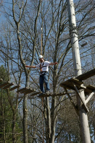 Balancing Jungle Bridge Ropes Tobelropes Martin House Klein Tobel — Stock Photo, Image