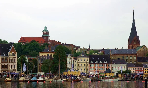 Flensburg Είναι Μια Πόλη Στην Άκρη Του Flensburg Fjord Στα — Φωτογραφία Αρχείου