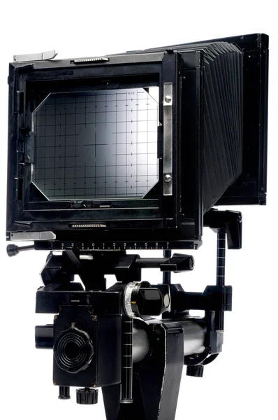 Svislý Pohled Zadní Stranu Velkoformátové 4X5 Kamery Bílém — Stock fotografie