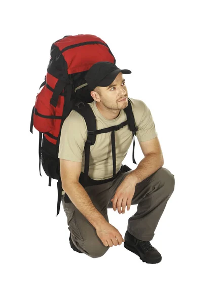 Junger Mann Mit Rucksack Und Karte — Stockfoto