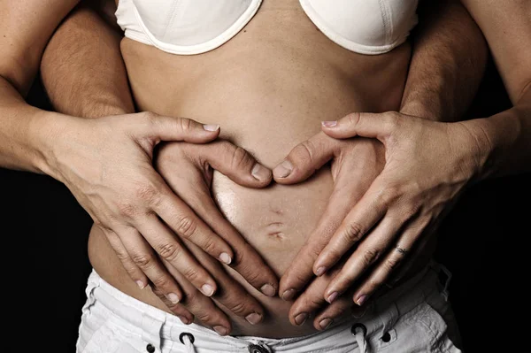 Embarazada Sosteniendo Vientre Con Las Manos — Foto de Stock