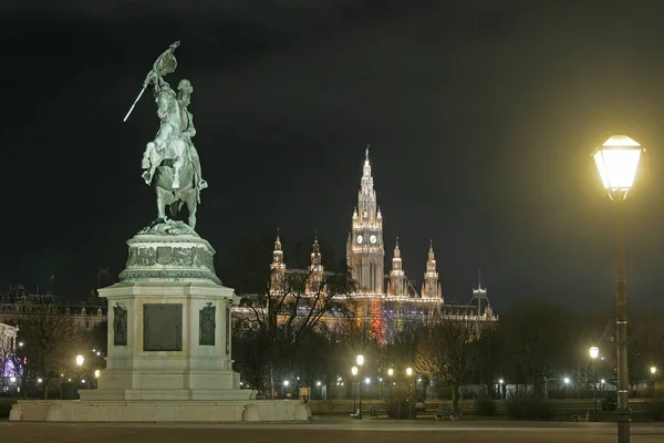 vienna at night town hall,equestrian statue