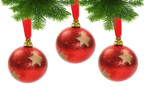 Jedle Větev Vánoční Koule — Stock fotografie