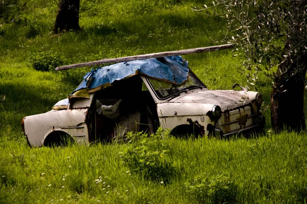Брошенный Автомобиль Траве — стоковое фото