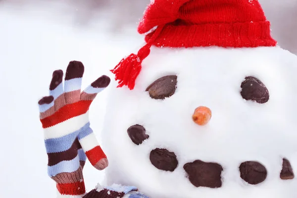 Snowman Snow Big Smile Waving — Stock Photo, Image