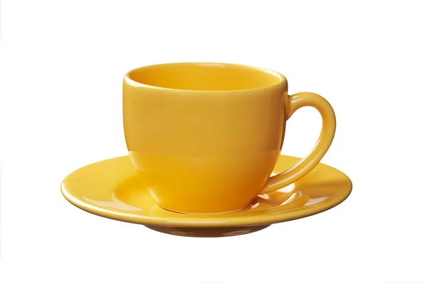 Copo Café Amarelo Vazio Sobre Fundo Branco — Fotografia de Stock