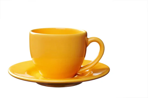 Tazza Caffè Giallo Vuoto Uno Sfondo Bianco — Foto Stock