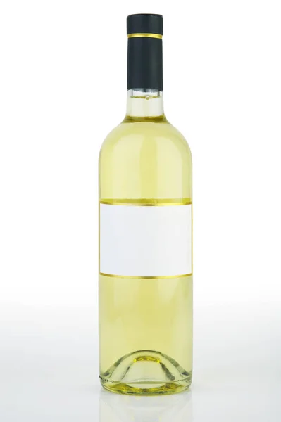 Μεμονωμένο Μπουκάλι Λευκό Κρασί Λευκό Φόντο Απόκομμα Διαδρομής — Φωτογραφία Αρχείου