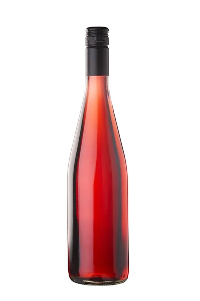 Zole Beyaz Bir Arka Plan Üzerinde Kırmızı Gül Şarap Şişe — Stok fotoğraf