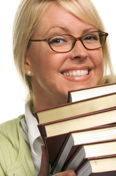 Attractive Student Carrying Her Books Isolated White Background — Stock Photo, Image