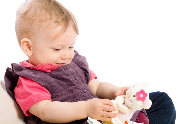 Toys Property Released Happy Baby Girl Months Playing Soft Toy — Stock Photo, Image