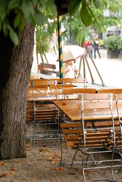 Dřevěné Židle Plot Parku — Stock fotografie