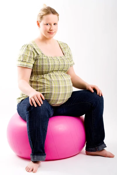 Young Pregnant Woman Sitting Floor Ball Royalty Free Stock Images