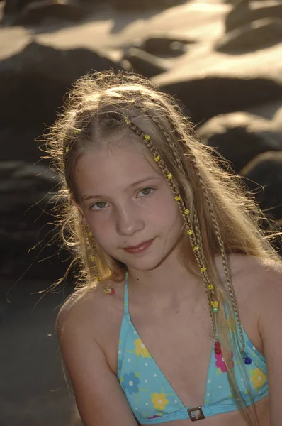 Doze Anos Idade Menina Praia — Fotografia de Stock